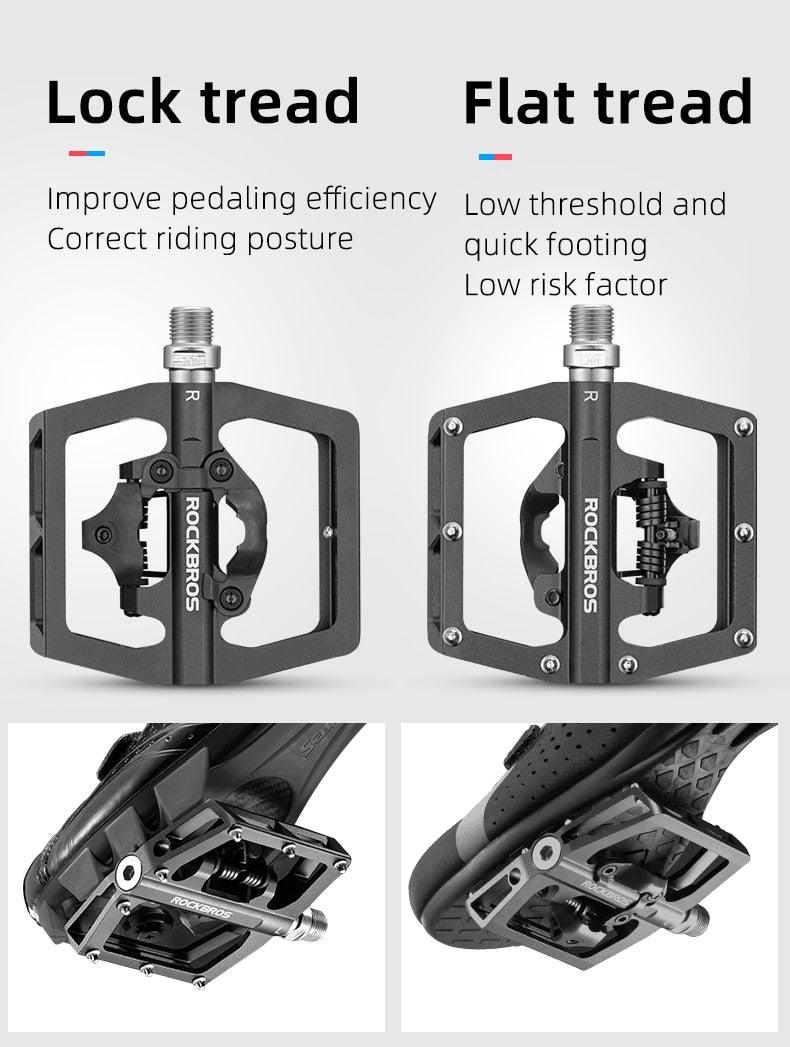 2 In 1 Bicycle Lock Pedal With Free Cleat For Road Bikes Aluminum Anti-Slip Sealed Bearing Lock Accessories Mountain Bike Pedals Bicycle Flat Platform Compatible With Mountain Bike Dual Function Sealed Clipless Aluminum 9/16" Pedals With Cleats Stevvex