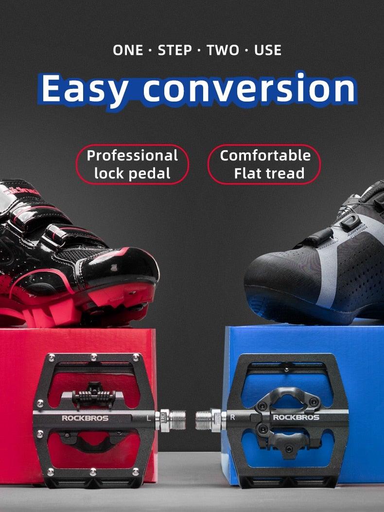 2 In 1 Bicycle Lock Pedal With Free Cleat For Road Bikes Aluminum Anti-Slip Sealed Bearing Lock Accessories Mountain Bike Pedals Bicycle Flat Platform Compatible With Mountain Bike Dual Function Sealed Clipless Aluminum 9/16" Pedals With Cleats Stevvex