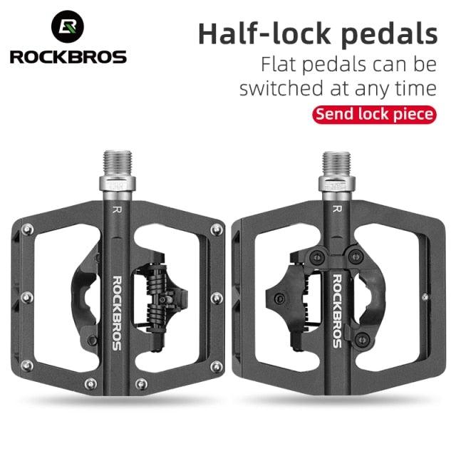 2 In 1 Bicycle Lock Pedal With Free Cleat For Road Bikes Aluminum Anti-Slip Sealed Bearing Lock Accessories Mountain Bike Pedals Bicycle Flat Platform Compatible With Mountain Bike Dual Function Sealed Clipless Aluminum 9/16" Pedals With Cleats Stevvex