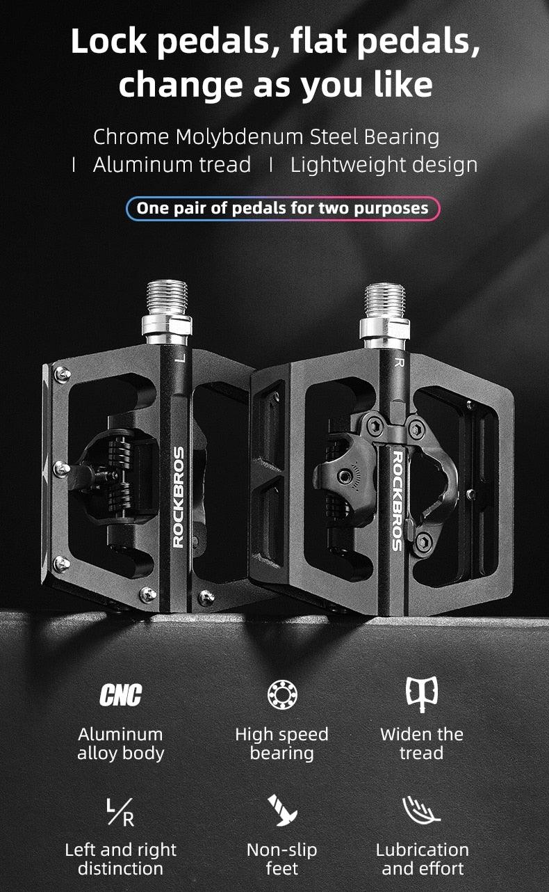 2 In 1 Bicycle Lock Pedal With Free Cleat For Road Bikes Aluminum Anti-Slip Sealed Bearing Lock Accessories Mountain Bike Pedals Bicycle Flat Platform Compatible With Mountain Bike Dual Function Sealed Clipless Aluminum 9/16" Pedals With Cleats Stevvex