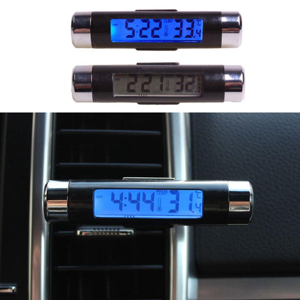 2 In 1 Car Vehicle LCD Digital Display Automotive Thermometer Clock Portable Car Auto Dashboard Digital Clocks with Black Light And LCD Screen Adjustable Vehicle Temperature Gauge Support Clock Stevvex