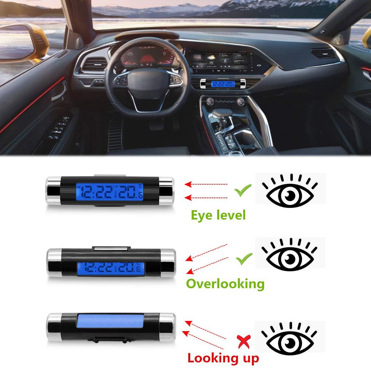 2 In 1 Car Vehicle LCD Digital Display Automotive Thermometer Clock Portable Car Auto Dashboard Digital Clocks with Black Light And LCD Screen Adjustable Vehicle Temperature Gauge Support Clock Stevvex