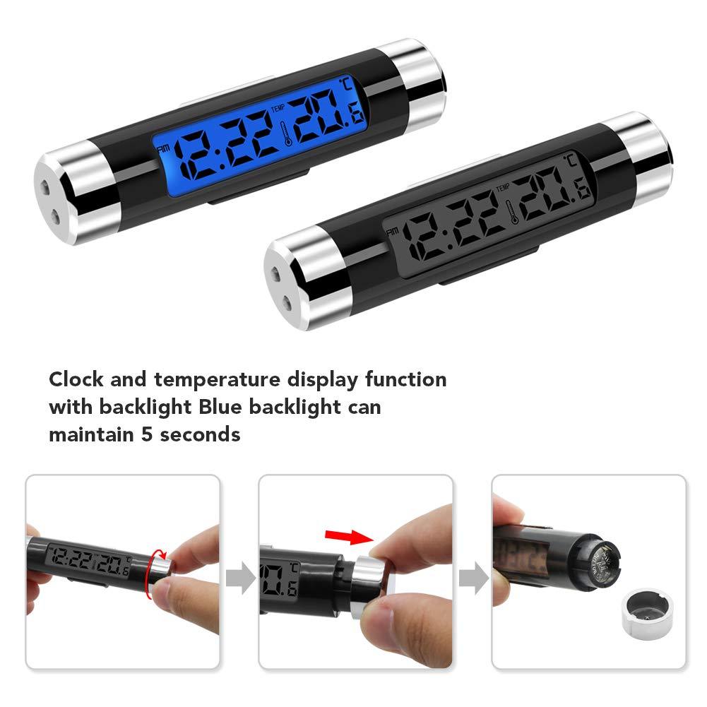 2 In 1 Car Vehicle LCD Digital Display Automotive Thermometer Clock Portable Car Auto Dashboard Digital Clocks with Black Light And LCD Screen Adjustable Vehicle Temperature Gauge Support Clock Stevvex