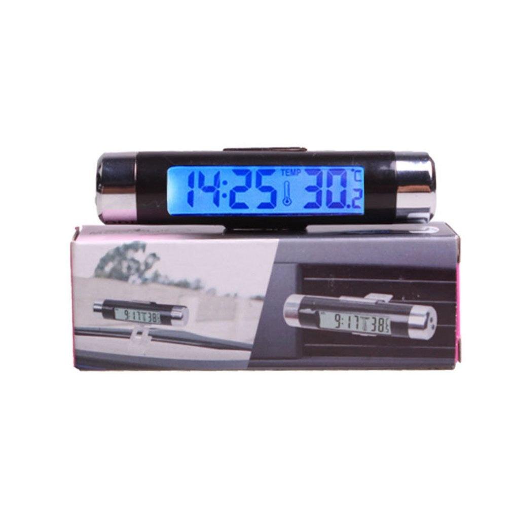 2 In 1 Car Vehicle LCD Digital Display Automotive Thermometer Clock Portable Car Auto Dashboard Digital Clocks with Black Light And LCD Screen Adjustable Vehicle Temperature Gauge Support Clock Stevvex