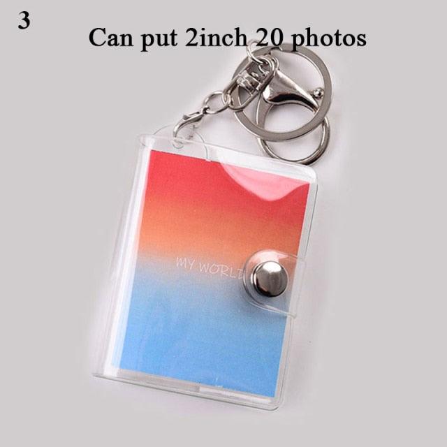 2 Inch Photo Album PVC Sequins Transparent Sticker & Name Card Holder 16 Pockets Photo Holder Business Card Bag Mini Photo Holds Photos with Key Chain Album Gifts Stevvex