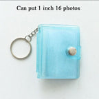 2 Inch Photo Album PVC Sequins Transparent Sticker & Name Card Holder 16 Pockets Photo Holder Business Card Bag Mini Photo Holds Photos with Key Chain Album Gifts Stevvex