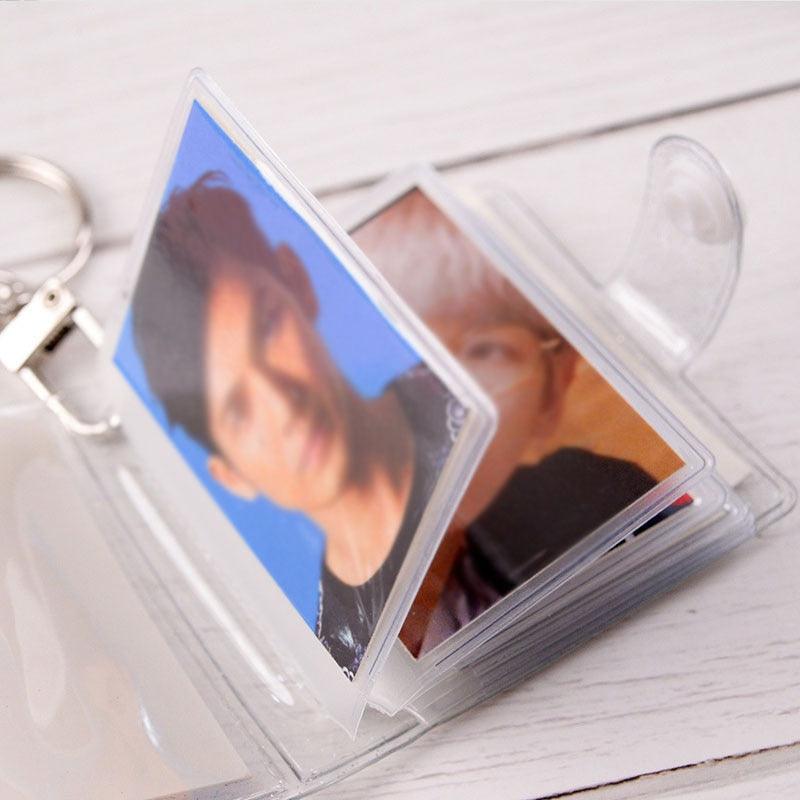 2 Inch Photo Album PVC Sequins Transparent Sticker & Name Card Holder 16 Pockets Photo Holder Business Card Bag Mini Photo Holds Photos with Key Chain Album Gifts Stevvex
