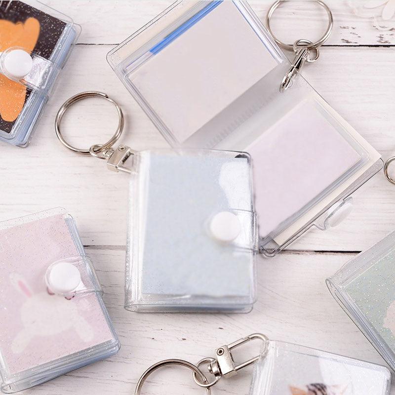 2 Inch Photo Album PVC Sequins Transparent Sticker & Name Card Holder 16 Pockets Photo Holder Business Card Bag Mini Photo Holds Photos with Key Chain Album Gifts Stevvex