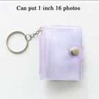 2 Inch Photo Album PVC Sequins Transparent Sticker & Name Card Holder 16 Pockets Photo Holder Business Card Bag Mini Photo Holds Photos with Key Chain Album Gifts Stevvex