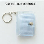 2 Inch Photo Album PVC Sequins Transparent Sticker & Name Card Holder 16 Pockets Photo Holder Business Card Bag Mini Photo Holds Photos with Key Chain Album Gifts Stevvex