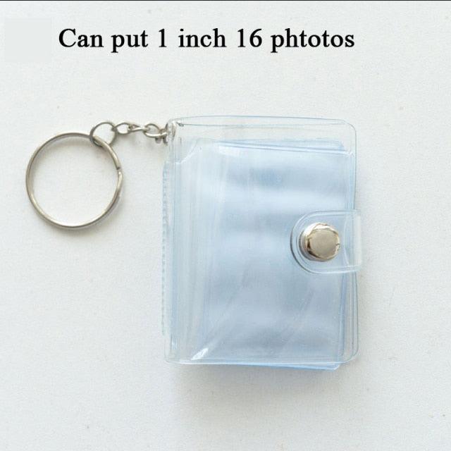 2 Inch Photo Album PVC Sequins Transparent Sticker & Name Card Holder 16 Pockets Photo Holder Business Card Bag Mini Photo Holds Photos with Key Chain Album Gifts Stevvex
