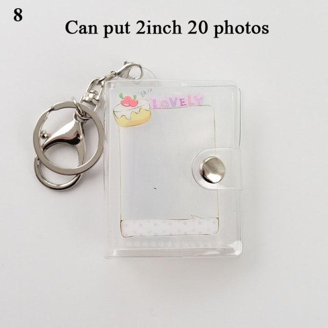 2 Inch Photo Album PVC Sequins Transparent Sticker & Name Card Holder 16 Pockets Photo Holder Business Card Bag Mini Photo Holds Photos with Key Chain Album Gifts Stevvex