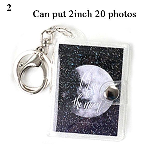 2 Inch Photo Album PVC Sequins Transparent Sticker & Name Card Holder 16 Pockets Photo Holder Business Card Bag Mini Photo Holds Photos with Key Chain Album Gifts Stevvex