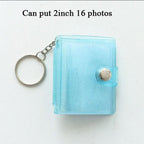 2 Inch Photo Album PVC Sequins Transparent Sticker & Name Card Holder 16 Pockets Photo Holder Business Card Bag Mini Photo Holds Photos with Key Chain Album Gifts Stevvex