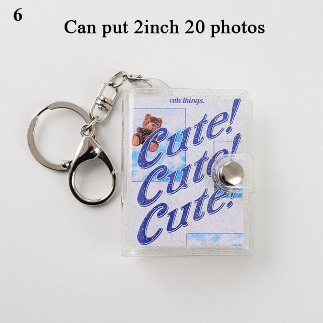 2 Inch Photo Album PVC Sequins Transparent Sticker & Name Card Holder 16 Pockets Photo Holder Business Card Bag Mini Photo Holds Photos with Key Chain Album Gifts Stevvex