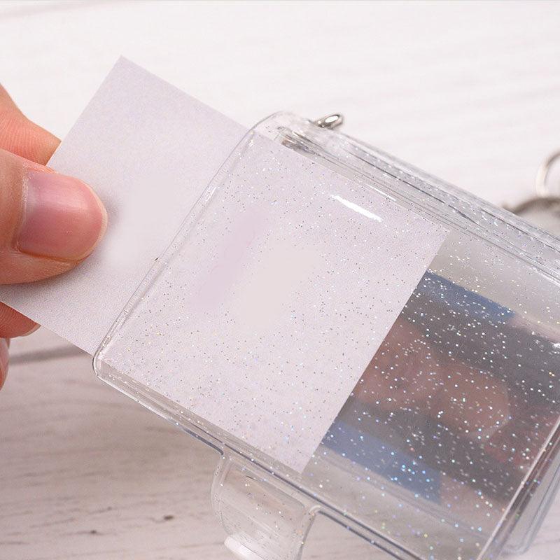 2 Inch Photo Album PVC Sequins Transparent Sticker & Name Card Holder 16 Pockets Photo Holder Business Card Bag Mini Photo Holds Photos with Key Chain Album Gifts Stevvex