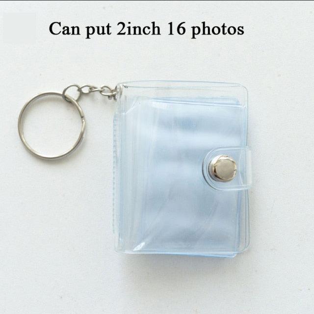 2 Inch Photo Album PVC Sequins Transparent Sticker & Name Card Holder 16 Pockets Photo Holder Business Card Bag Mini Photo Holds Photos with Key Chain Album Gifts Stevvex