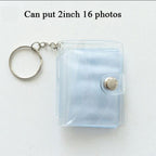 2 Inch Photo Album PVC Sequins Transparent Sticker & Name Card Holder 16 Pockets Photo Holder Business Card Bag Mini Photo Holds Photos with Key Chain Album Gifts Stevvex