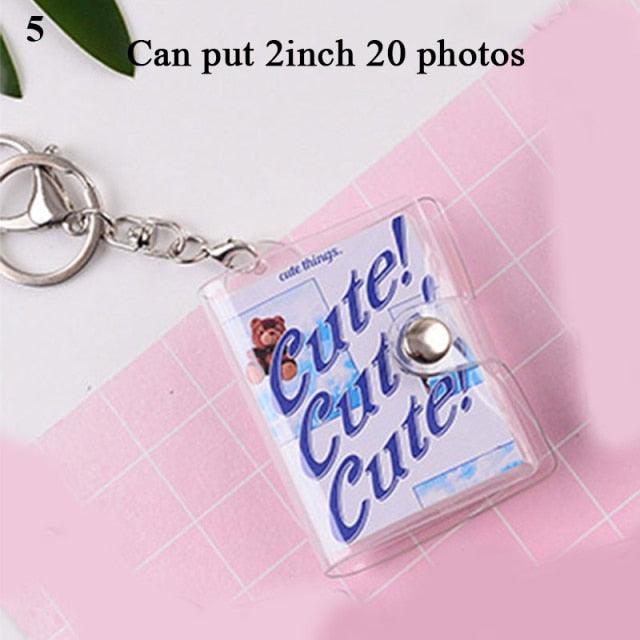 2 Inch Photo Album PVC Sequins Transparent Sticker & Name Card Holder 16 Pockets Photo Holder Business Card Bag Mini Photo Holds Photos with Key Chain Album Gifts Stevvex