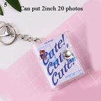 2 Inch Photo Album PVC Sequins Transparent Sticker & Name Card Holder 16 Pockets Photo Holder Business Card Bag Mini Photo Holds Photos with Key Chain Album Gifts Stevvex
