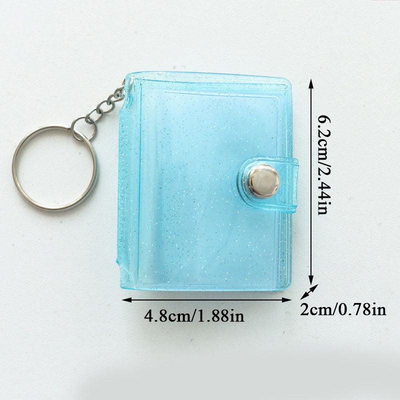 2 Inch Photo Album PVC Sequins Transparent Sticker & Name Card Holder 16 Pockets Photo Holder Business Card Bag Mini Photo Holds Photos with Key Chain Album Gifts Stevvex