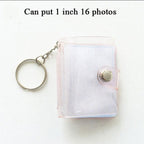 2 Inch Photo Album PVC Sequins Transparent Sticker & Name Card Holder 16 Pockets Photo Holder Business Card Bag Mini Photo Holds Photos with Key Chain Album Gifts Stevvex