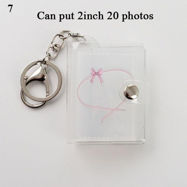 2 Inch Photo Album PVC Sequins Transparent Sticker & Name Card Holder 16 Pockets Photo Holder Business Card Bag Mini Photo Holds Photos with Key Chain Album Gifts Stevvex