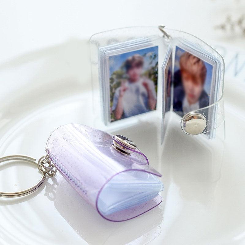 2 Inch Photo Album PVC Sequins Transparent Sticker & Name Card Holder 16 Pockets Photo Holder Business Card Bag Mini Photo Holds Photos with Key Chain Album Gifts Stevvex