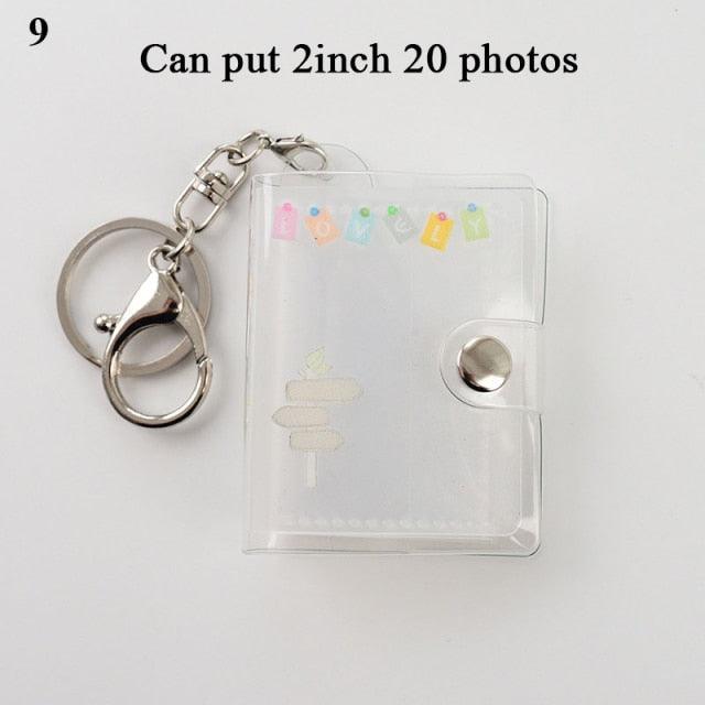 2 Inch Photo Album PVC Sequins Transparent Sticker & Name Card Holder 16 Pockets Photo Holder Business Card Bag Mini Photo Holds Photos with Key Chain Album Gifts Stevvex