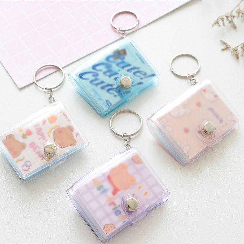 2 Inch Photo Album PVC Sequins Transparent Sticker & Name Card Holder 16 Pockets Photo Holder Business Card Bag Mini Photo Holds Photos with Key Chain Album Gifts Stevvex