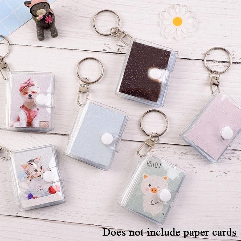 2 Inch Photo Album PVC Sequins Transparent Sticker & Name Card Holder 16 Pockets Photo Holder Business Card Bag Mini Photo Holds Photos with Key Chain Album Gifts Stevvex