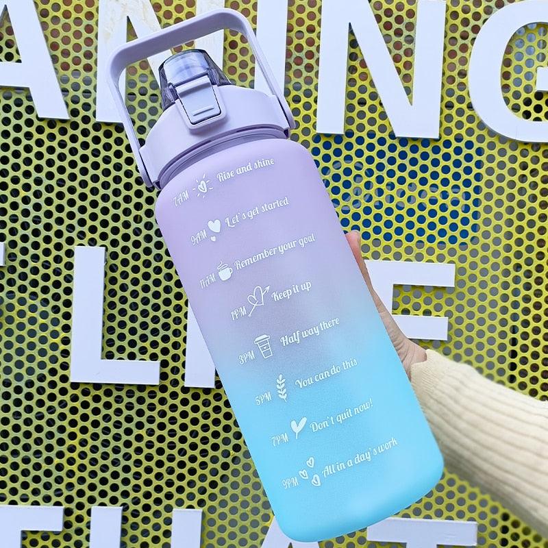 2 Liters Water Bottle Motivational Drinking Bottle Sports Water Bottle With Time Marker Stickers Portable Reusable Plastic Cups Motivational Sports Water Bottle With Time Capacity Marker BPA Free Big Large Gym Cycling Water Bottle Cup Jug For Kids School Stevvex