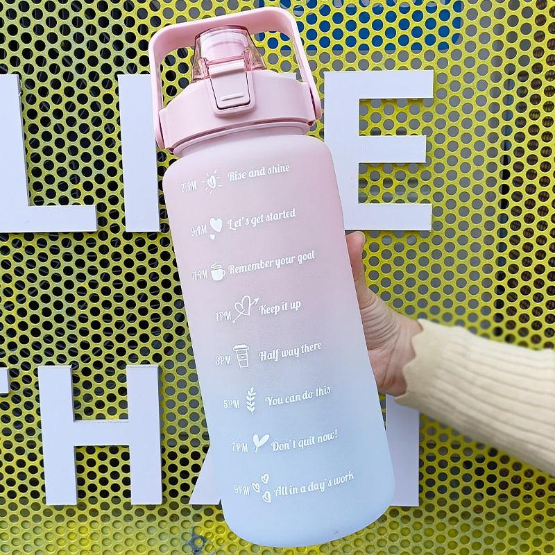 2 Liters Water Bottle Motivational Drinking Bottle Sports Water Bottle With Time Marker Stickers Portable Reusable Plastic Cups Motivational Sports Water Bottle With Time Capacity Marker BPA Free Big Large Gym Cycling Water Bottle Cup Jug For Kids School Stevvex