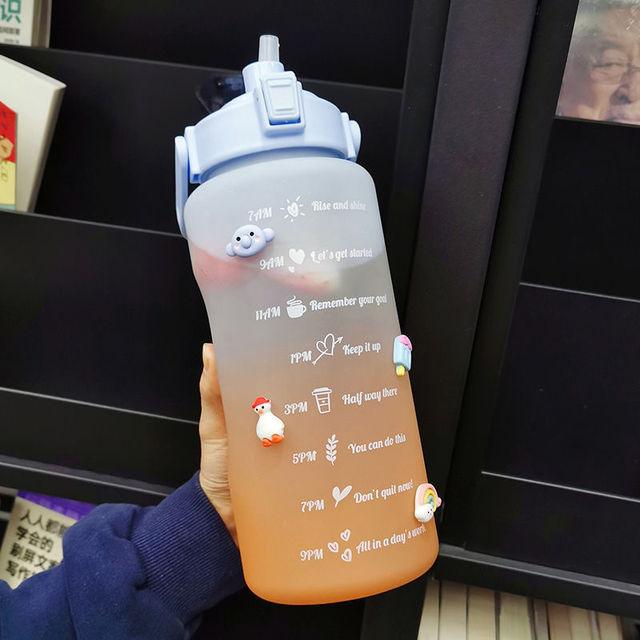 2 Liters Water Bottle Motivational Drinking Bottle Sports Water Bottle With Time Marker Stickers Portable Reusable Plastic Cups Motivational Sports Water Bottle With Time Capacity Marker BPA Free Big Large Gym Cycling Water Bottle Cup Jug For Kids School Stevvex