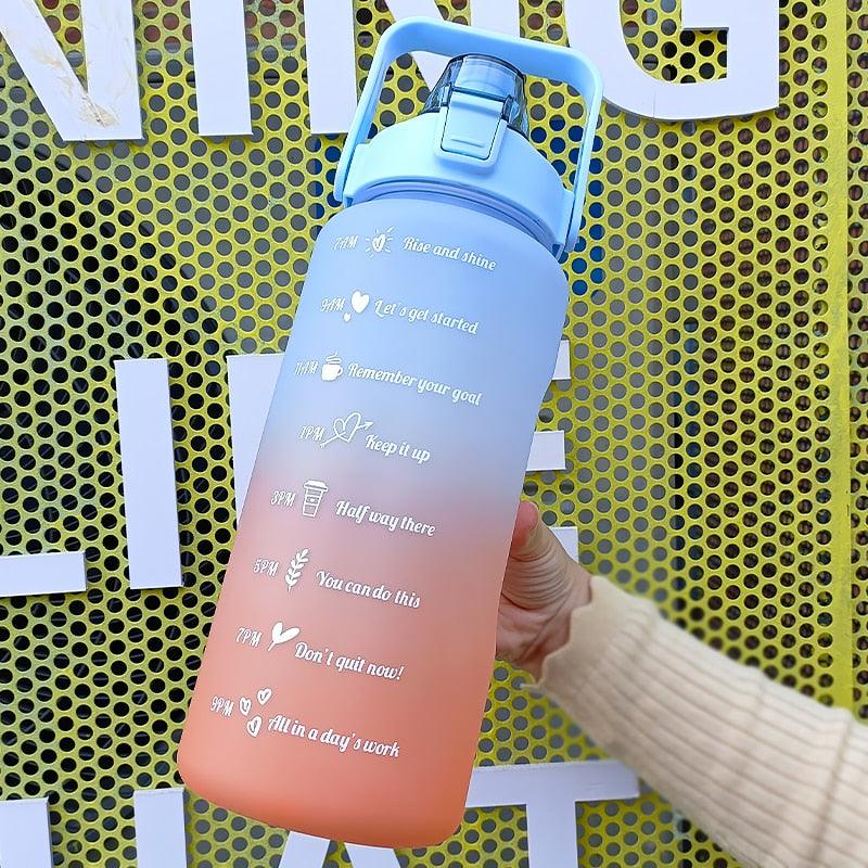2 Liters Water Bottle Motivational Drinking Bottle Sports Water Bottle With Time Marker Stickers Portable Reusable Plastic Cups Motivational Sports Water Bottle With Time Capacity Marker BPA Free Big Large Gym Cycling Water Bottle Cup Jug For Kids School Stevvex