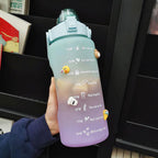 2 Liters Water Bottle Motivational Drinking Bottle Sports Water Bottle With Time Marker Stickers Portable Reusable Plastic Cups Motivational Sports Water Bottle With Time Capacity Marker BPA Free Big Large Gym Cycling Water Bottle Cup Jug For Kids School Stevvex