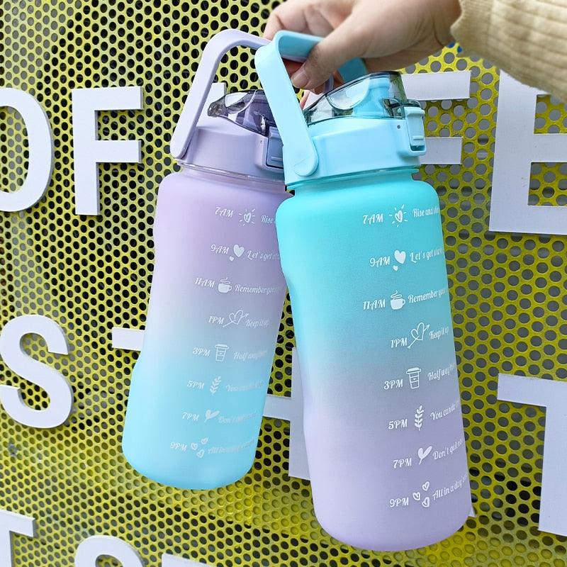 2 Liters Water Bottle Motivational Drinking Bottle Sports Water Bottle With Time Marker Stickers Portable Reusable Plastic Cups Motivational Sports Water Bottle With Time Capacity Marker BPA Free Big Large Gym Cycling Water Bottle Cup Jug For Kids School Stevvex