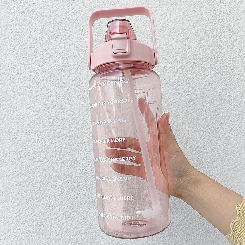 2 Liters Water Bottle Motivational Drinking Bottle Sports Water Bottle With Time Marker Stickers Portable Reusable Plastic Cups Motivational Sports Water Bottle With Time Capacity Marker BPA Free Big Large Gym Cycling Water Bottle Cup Jug For Kids School Stevvex