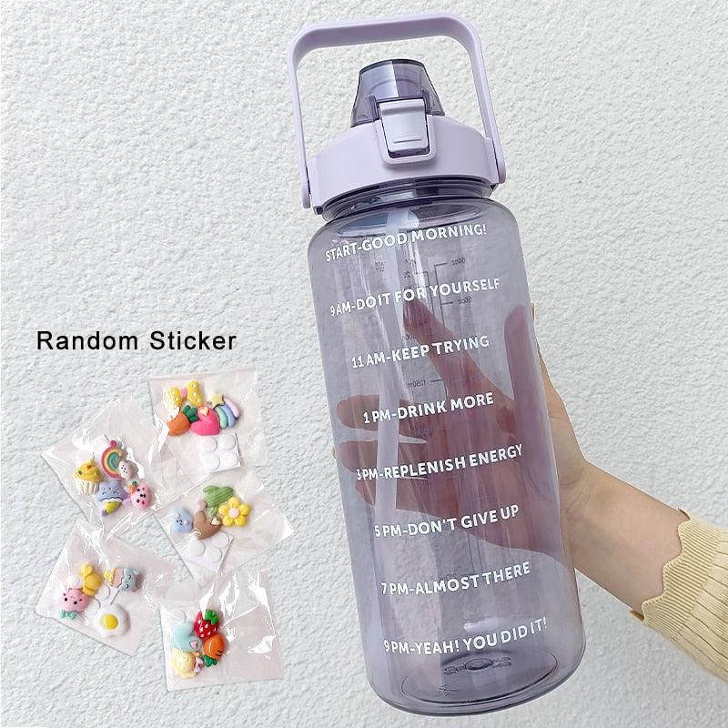 2 Liters Water Bottle Motivational Drinking Bottle Sports Water Bottle With Time Marker Stickers Portable Reusable Plastic Cups Motivational Sports Water Bottle With Time Capacity Marker BPA Free Big Large Gym Cycling Water Bottle Cup Jug For Kids School Stevvex