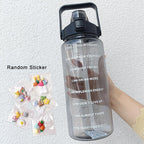 2 Liters Water Bottle Motivational Drinking Bottle Sports Water Bottle With Time Marker Stickers Portable Reusable Plastic Cups Motivational Sports Water Bottle With Time Capacity Marker BPA Free Big Large Gym Cycling Water Bottle Cup Jug For Kids School Stevvex