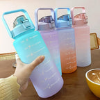 2 Liters Water Bottle Motivational Drinking Bottle Sports Water Bottle With Time Marker Stickers Portable Reusable Plastic Cups Motivational Sports Water Bottle With Time Capacity Marker BPA Free Big Large Gym Cycling Water Bottle Cup Jug For Kids School Stevvex
