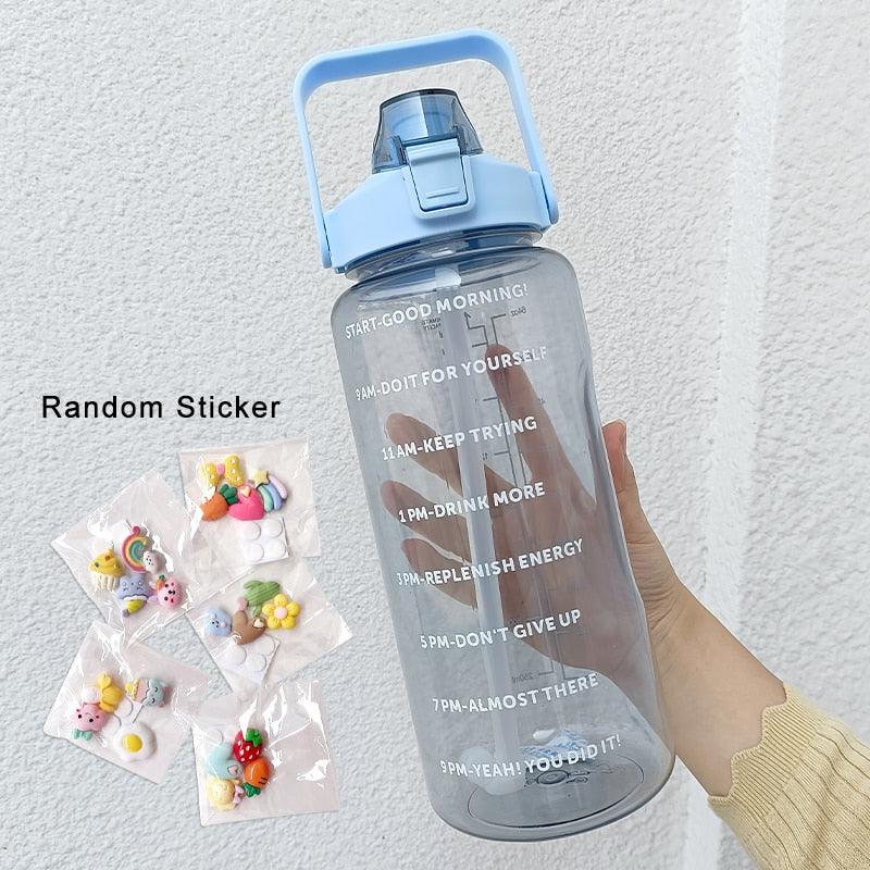 2 Liters Water Bottle Motivational Drinking Bottle Sports Water Bottle With Time Marker Stickers Portable Reusable Plastic Cups Motivational Sports Water Bottle With Time Capacity Marker BPA Free Big Large Gym Cycling Water Bottle Cup Jug For Kids School Stevvex