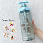 2 Liters Water Bottle Motivational Drinking Bottle Sports Water Bottle With Time Marker Stickers Portable Reusable Plastic Cups Motivational Sports Water Bottle With Time Capacity Marker BPA Free Big Large Gym Cycling Water Bottle Cup Jug For Kids School Stevvex