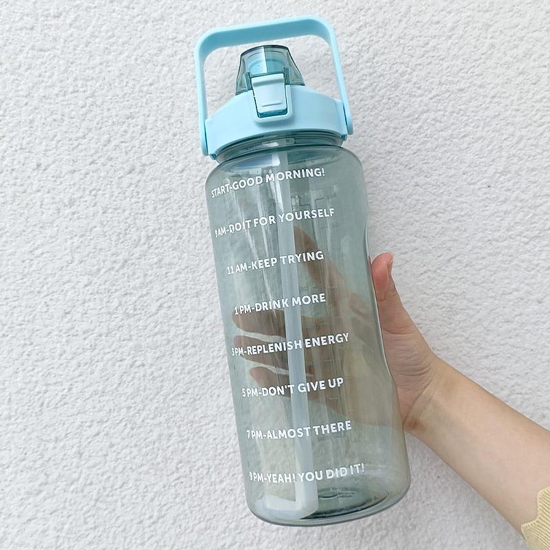 2 Liters Water Bottle Motivational Drinking Bottle Sports Water Bottle With Time Marker Stickers Portable Reusable Plastic Cups Motivational Sports Water Bottle With Time Capacity Marker BPA Free Big Large Gym Cycling Water Bottle Cup Jug For Kids School Stevvex