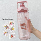 2 Liters Water Bottle Motivational Drinking Bottle Sports Water Bottle With Time Marker Stickers Portable Reusable Plastic Cups Motivational Sports Water Bottle With Time Capacity Marker BPA Free Big Large Gym Cycling Water Bottle Cup Jug For Kids School Stevvex