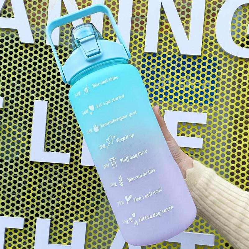 2 Liters Water Bottle Motivational Drinking Bottle Sports Water Bottle With Time Marker Stickers Portable Reusable Plastic Cups Motivational Sports Water Bottle With Time Capacity Marker BPA Free Big Large Gym Cycling Water Bottle Cup Jug For Kids School Stevvex