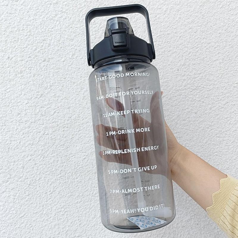 2 Liters Water Bottle Motivational Drinking Bottle Sports Water Bottle With Time Marker Stickers Portable Reusable Plastic Cups Motivational Sports Water Bottle With Time Capacity Marker BPA Free Big Large Gym Cycling Water Bottle Cup Jug For Kids School Stevvex