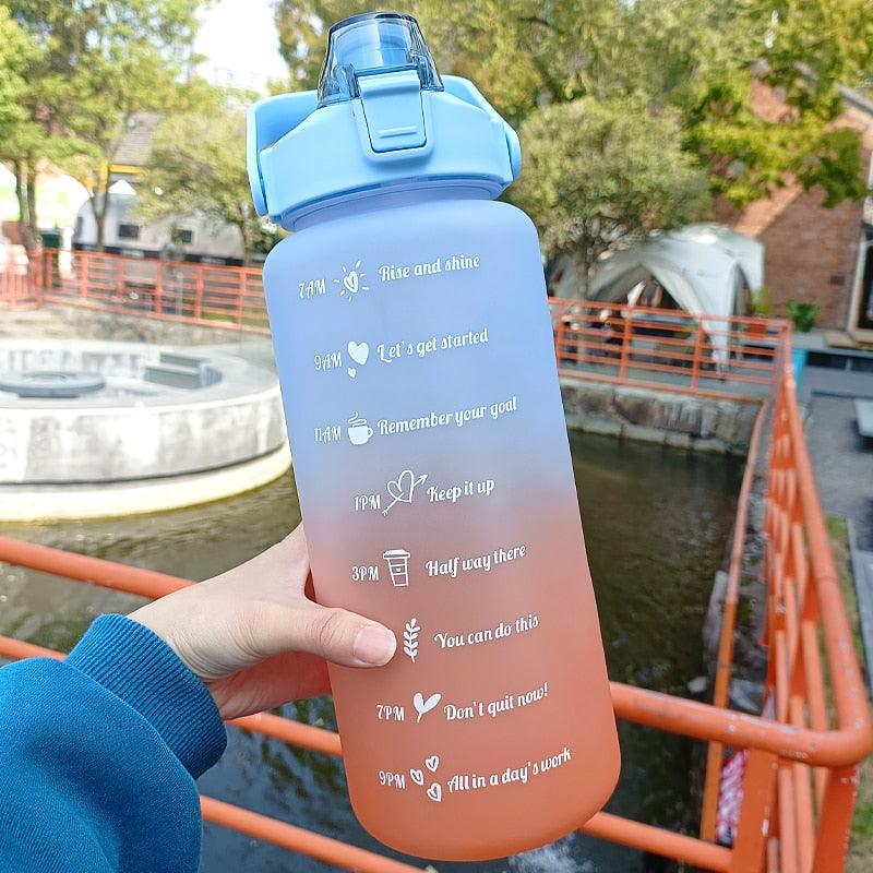 2 Liters Water Bottle Motivational Drinking Bottle Sports Water Bottle With Time Marker Stickers Portable Reusable Plastic Cups Motivational Sports Water Bottle With Time Capacity Marker BPA Free Big Large Gym Cycling Water Bottle Cup Jug For Kids School Stevvex