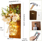 2 Pack Rustic  Jar Fairy Strip Lights Wall Decor Hydrangea Sconces Decorative Home Chic Hanging LED FlowersHanging Design with Remote Control LED Fairy Lights and White Peony, Farmhouse Kitchen Decorations Wall Home Decor Living Room Lights Set of Two Stevvex