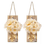 2 Pack Rustic  Jar Fairy Strip Lights Wall Decor Hydrangea Sconces Decorative Home Chic Hanging LED FlowersHanging Design with Remote Control LED Fairy Lights and White Peony, Farmhouse Kitchen Decorations Wall Home Decor Living Room Lights Set of Two Stevvex